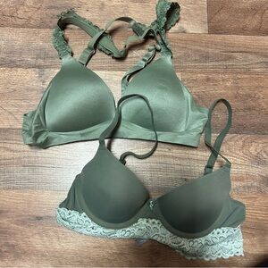 aerie bra & bralette olive green lace set of two